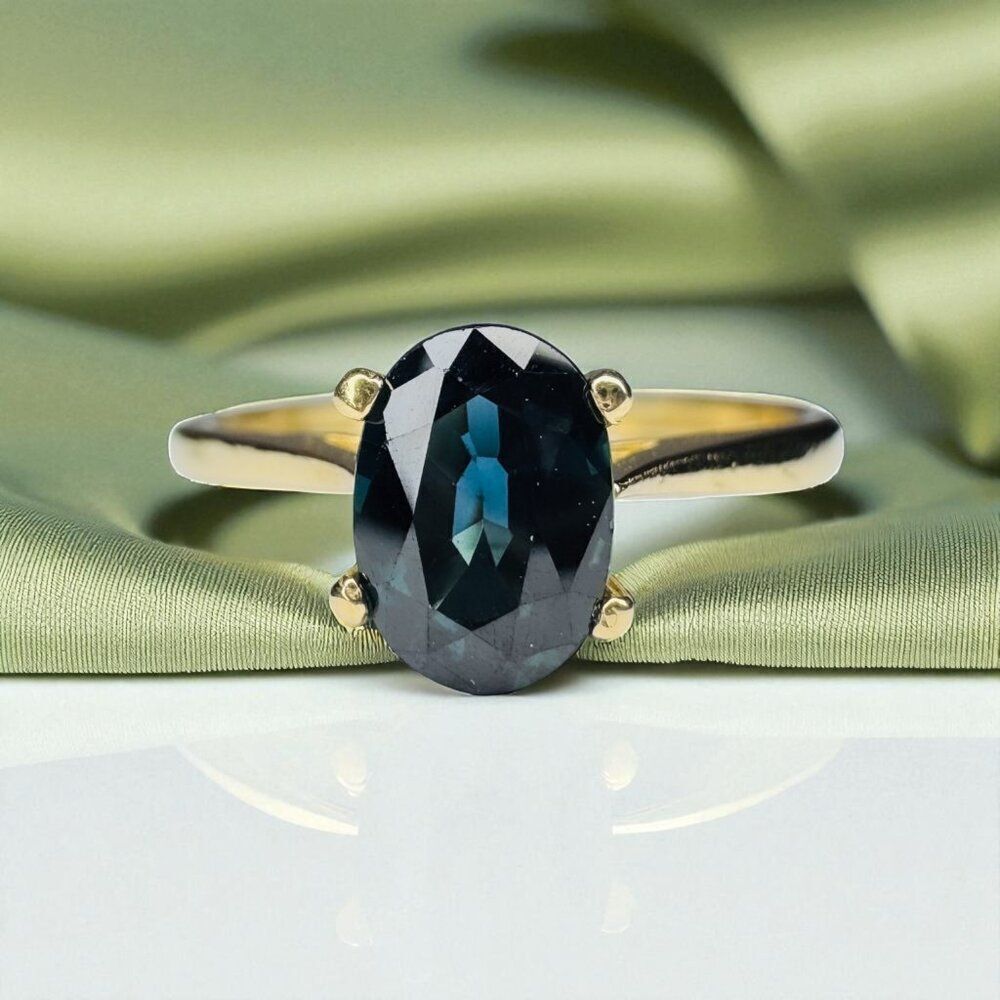 14K Gold Natural Blue Sapphire Ring - 1 Carat T.W. -VINTAGE Solitaire Size 6.5